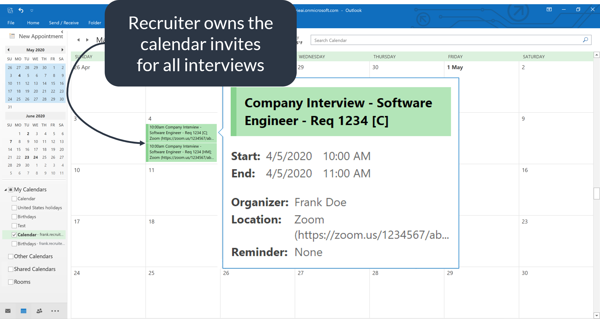 Recruiter calendar zoom interview